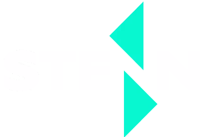 Stenn logo in white and aqua